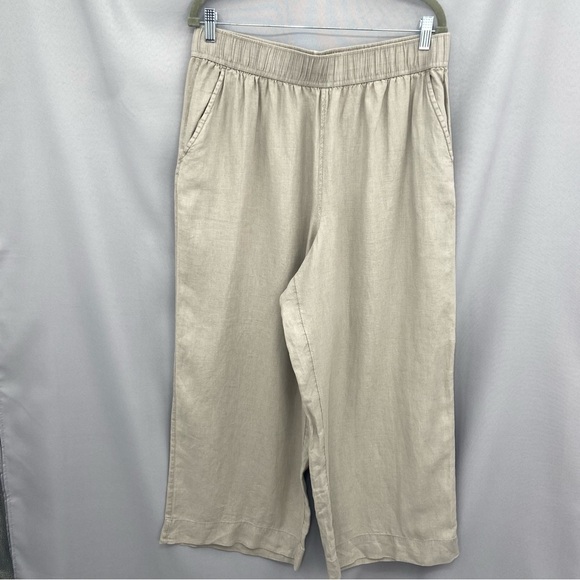 Tahari Pants - Tahari 100% Linen Gray Pull On Cropped Wide Leg Pants Size XL